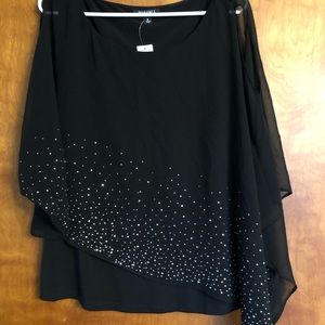 Roz & Ali Asymmetrical Black Sparkle Top M BNWT